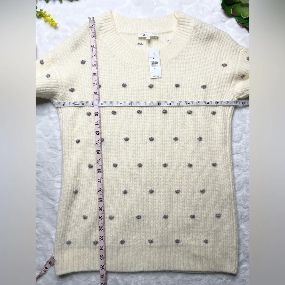 Lou & Grey Shimmer Metallic Polka Dot Wool Blend Tunic Sweater in Cream NWT XS